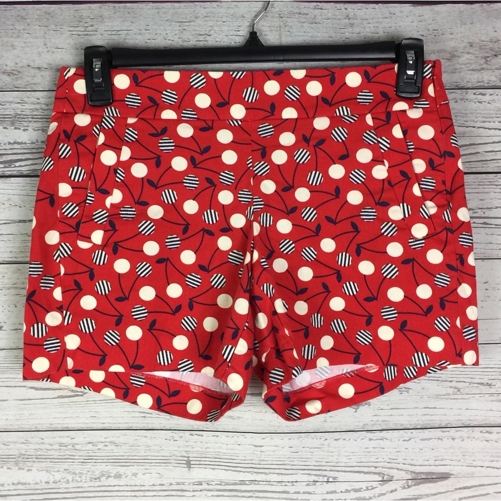 J Crew Women’s Red White Cherry Print Flat Front Shorts